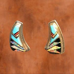 Sterling Silver Curved Inlay Earrings Stamped MY
